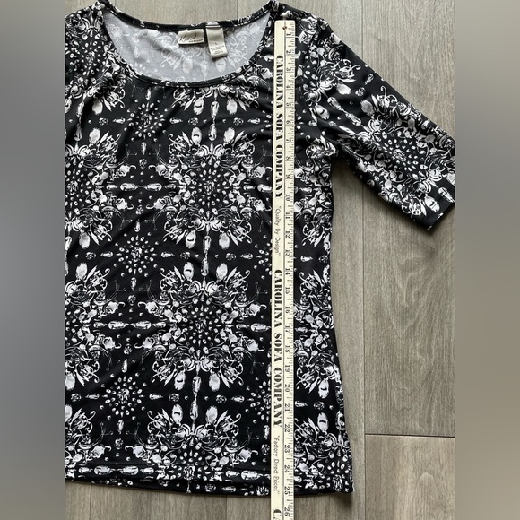 Kim Rogers Black White Patterned 3/4 Sleeve Dressy Blouse Women’s Large - Picture 8 of 9